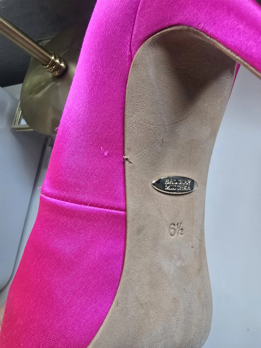 Badgley Mischka Women's Pink Satin Pointed-Toe Heels with Crystal Buckle